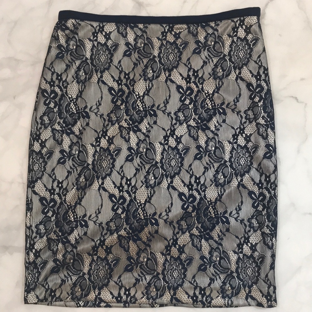The Limited Blue Lace & Silver Pencil Skirt